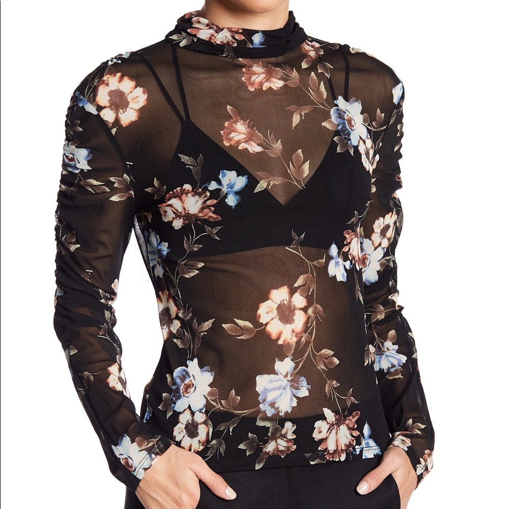 ASTR Mock Neck Floral Top